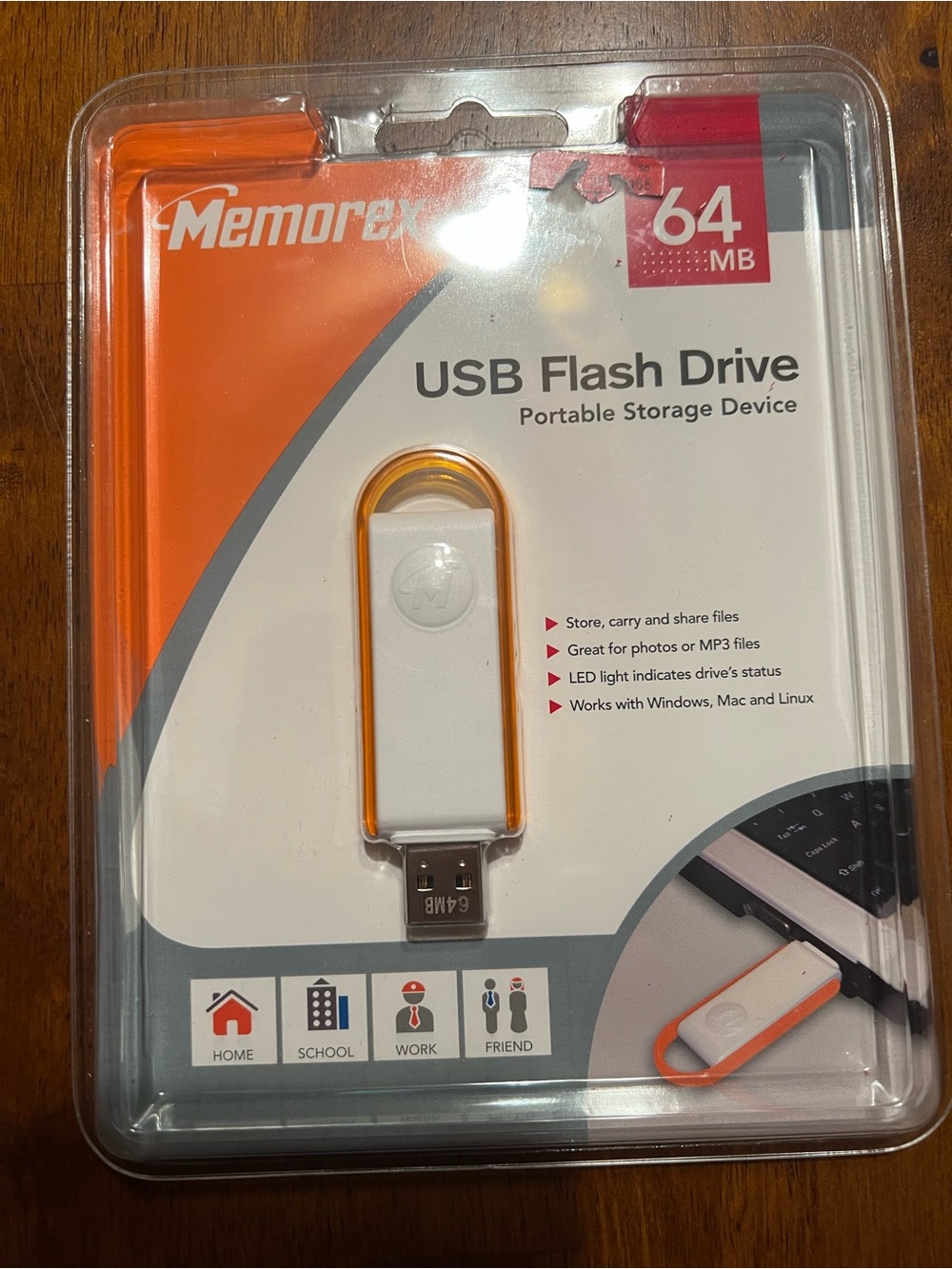 Memorex 64MB White and Orange USB Flash Drive - Portable Storage